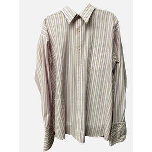 Rafael long sleeve cotton blend pin stripe button down dress shirt #0107
